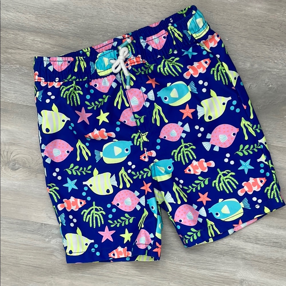 EUC Gymboree Blue Fish Print Kids Swim Trunks